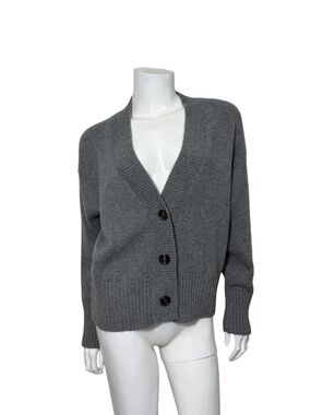 ALLUDE 100% Cashmere V-Neck Boxy Cardigan Sweater Medium Grey Melange $450